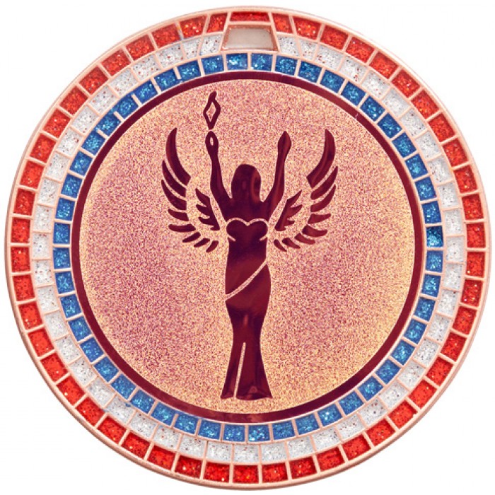 VICTORY STATUE RED - 70MM -,WHITE AND BLUE GEM MEDAL - BRONZE